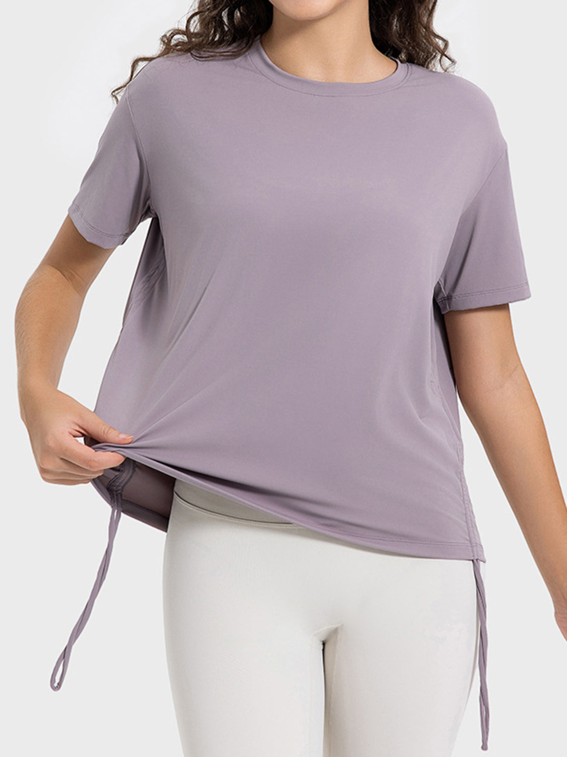 Drawstring Round Neck Short Sleeve Active T-Shirt - The Daily Makeover
