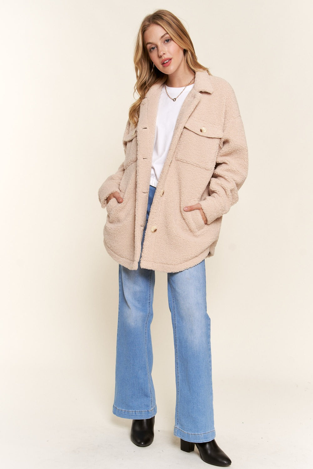 And The Why Teddy Sherpa Button Down Curved Hem Shacket - The Daily Makeover
