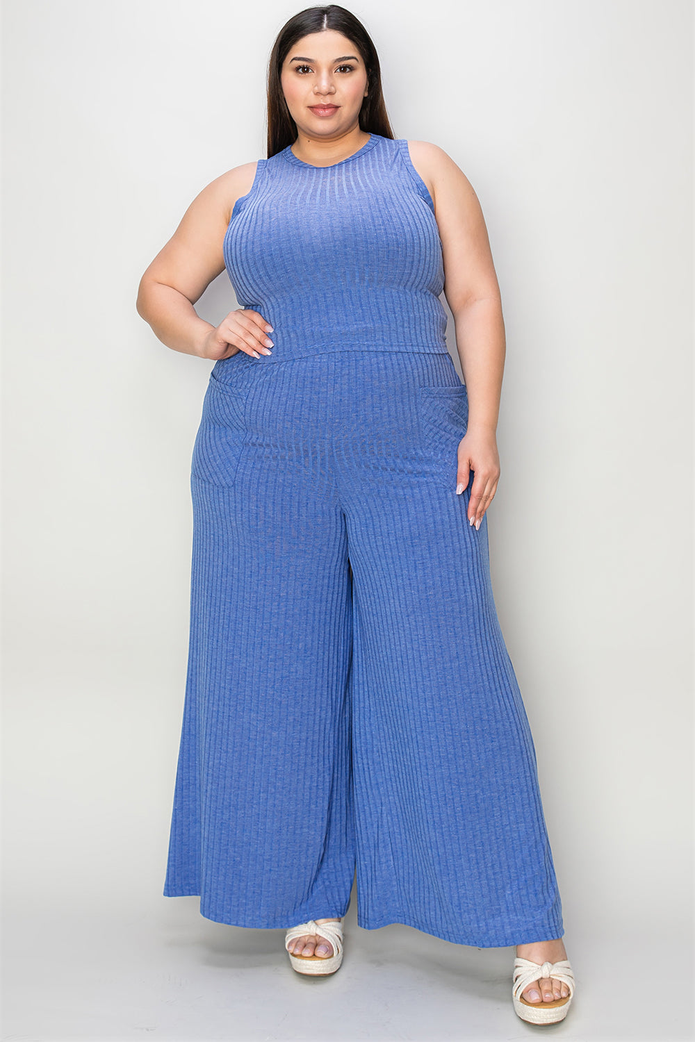 Full Size Ribbed Tank and Wide Leg Pants Set - The Daily Makeover