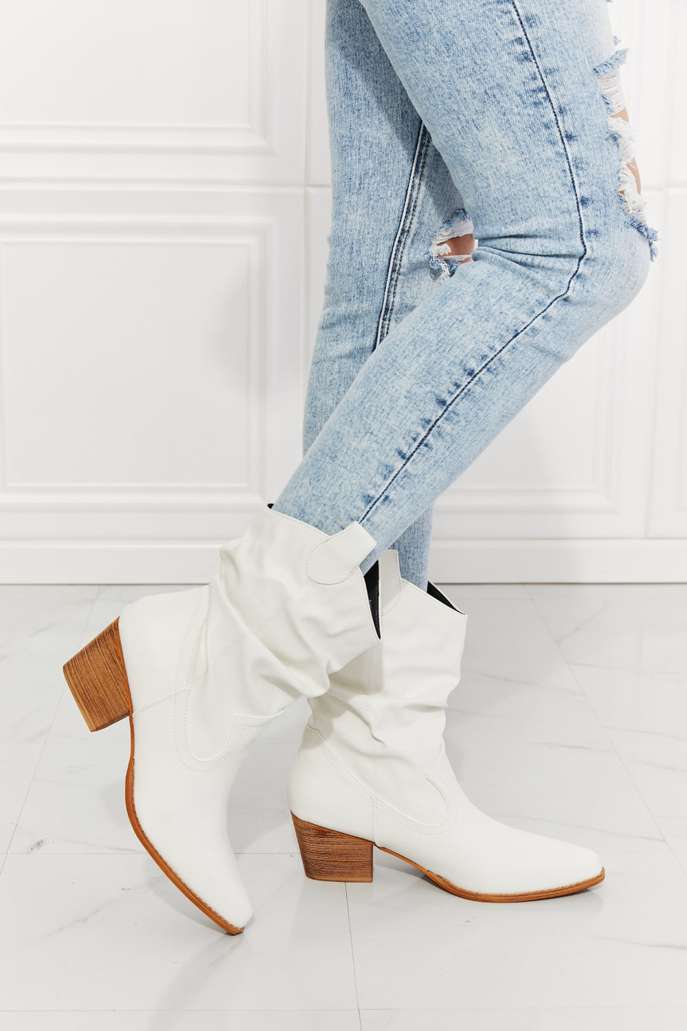 MMShoes Better in Texas Scrunch Cowboy Boots in White - The Daily Makeover