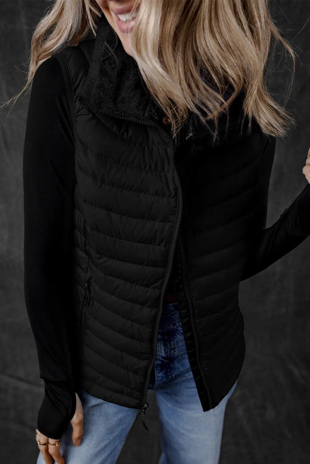 Pocketed Zip Up Vest Coat - The Daily Makeover