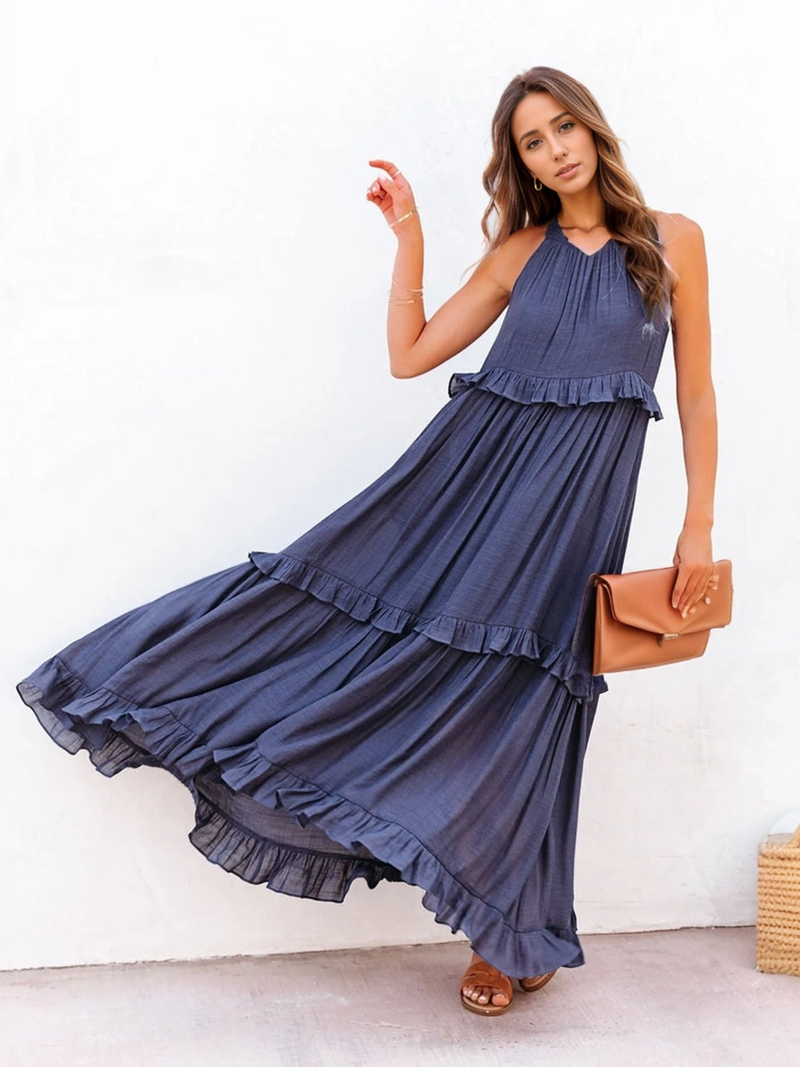 Ruffled Sleeveless Tiered Maxi Dress with Pockets - The Daily Makeover