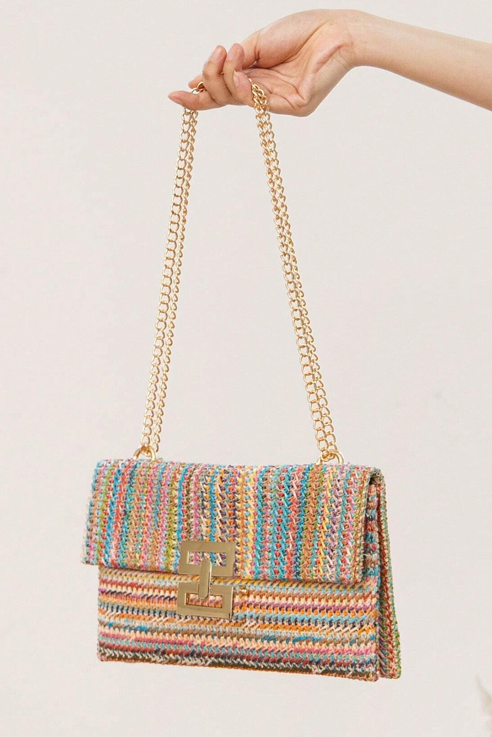 Beige Minimalist Braided Flap Chain Strap Shoulder Bag - The Daily Makeover