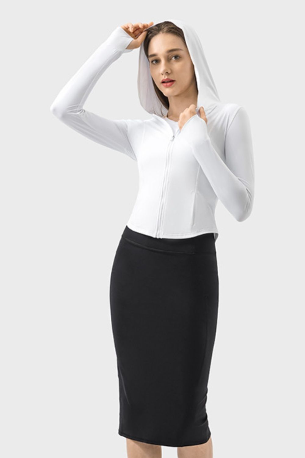 Pocketed Zip Up Hooded Long Sleeve Active Outerwear - The Daily Makeover