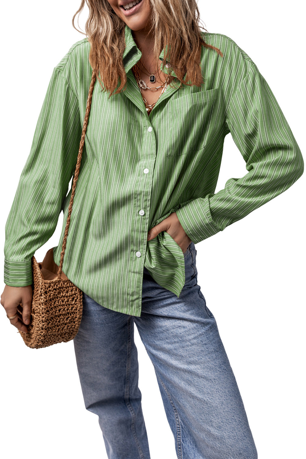 Striped Button Up Long Sleeve Shirt - The Daily Makeover