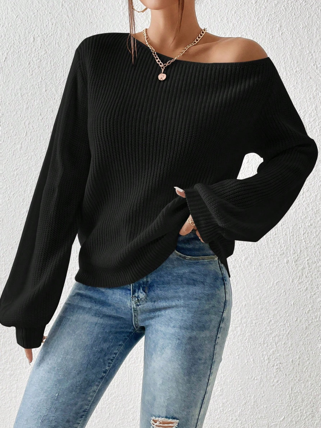 Honey Single Shoulder Long Sleeve Sweater - The Daily Makeover