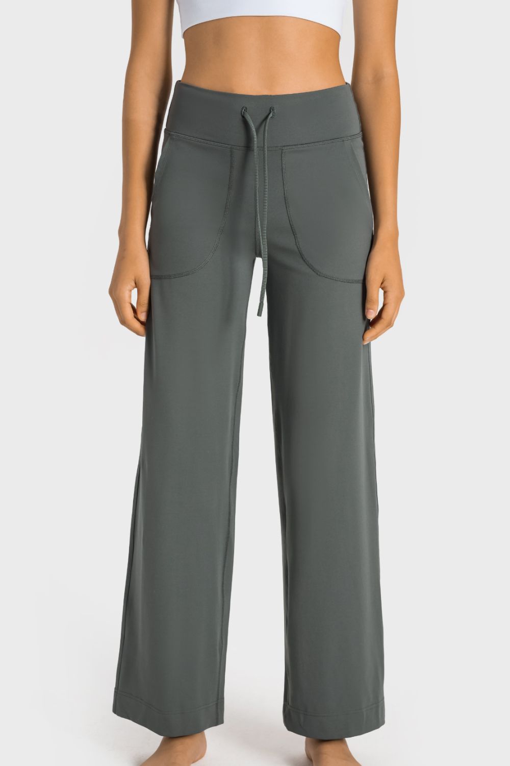 Drawstring Waist Wide Leg Sports Pants with Pockets - The Daily Makeover