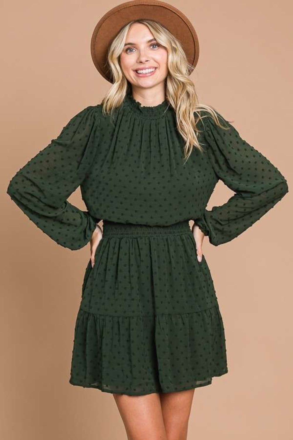 Culture Code Swiss Dot Smock Neck Mini Dress with Pockets - The Daily Makeover