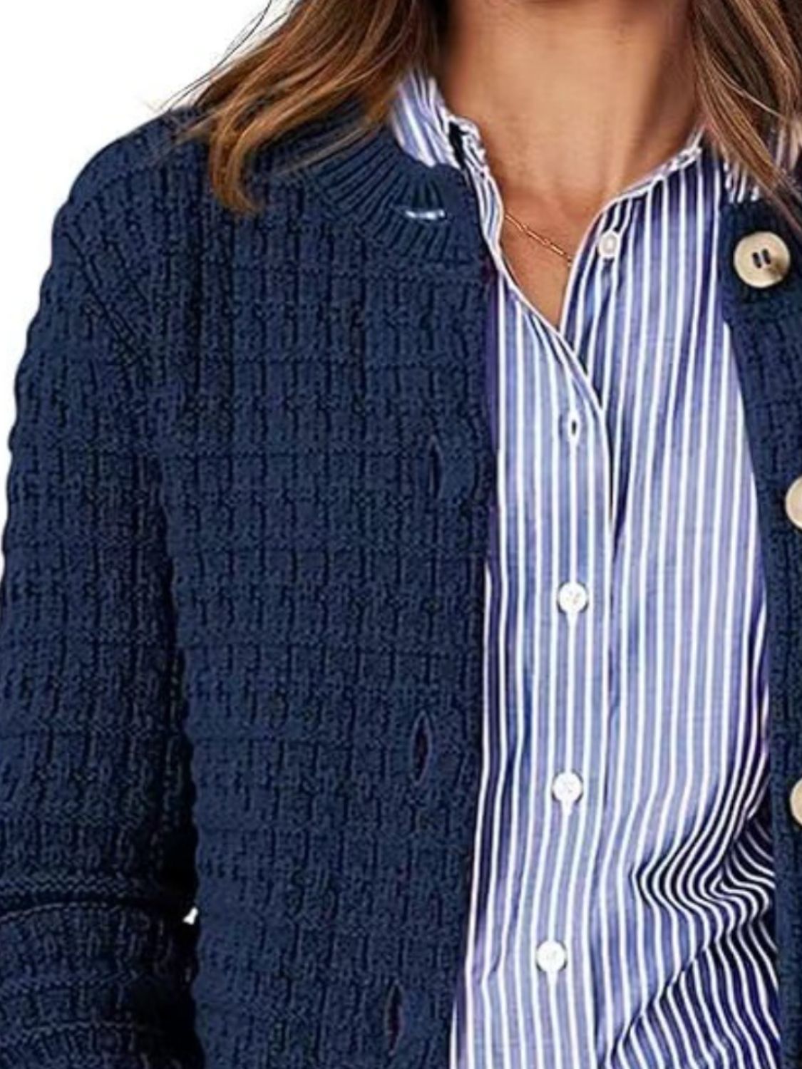 Button Up Round Neck Long Sleeve Cardigan - The Daily Makeover