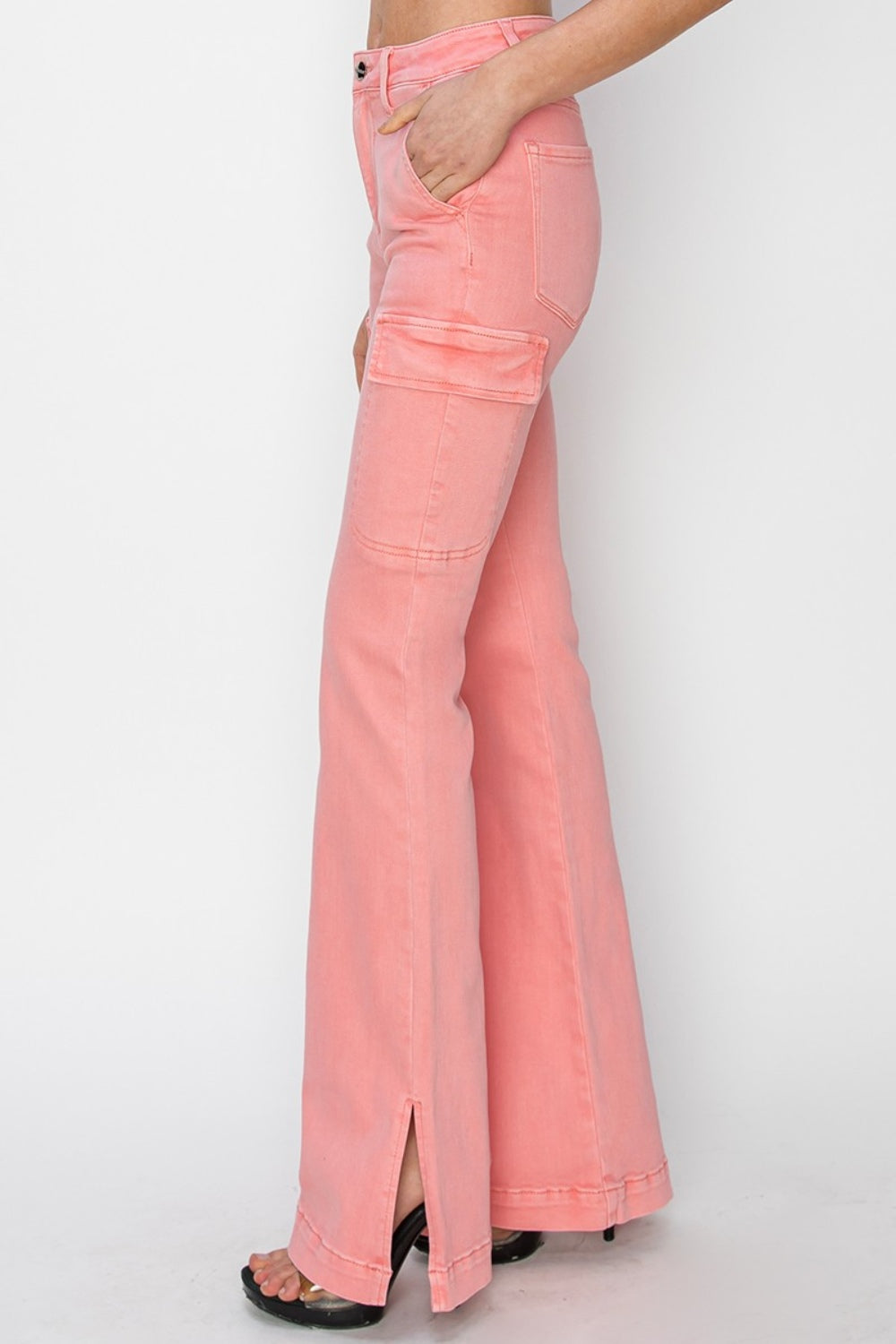 RISEN Full Size High Rise Side Slit Cargo Bootcut Jeans - The Daily Makeover