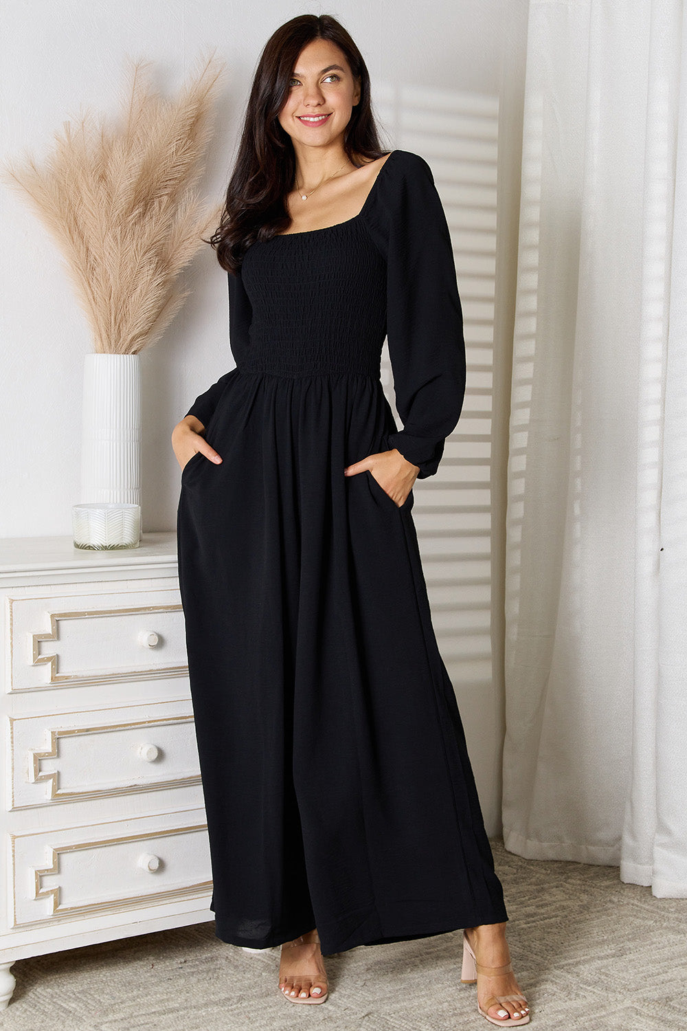 Double Take Square Neck Jumpsuit with Pockets - The Daily Makeover