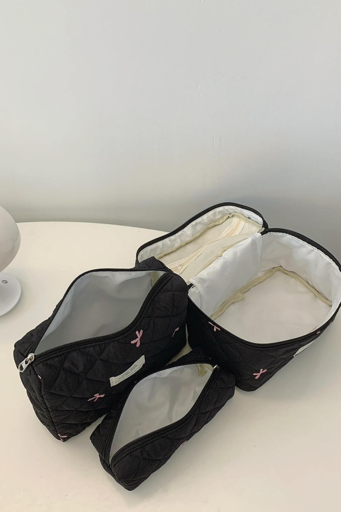 3 Piece Bow Quilted Cloth Storage Bag Set - The Daily Makeover