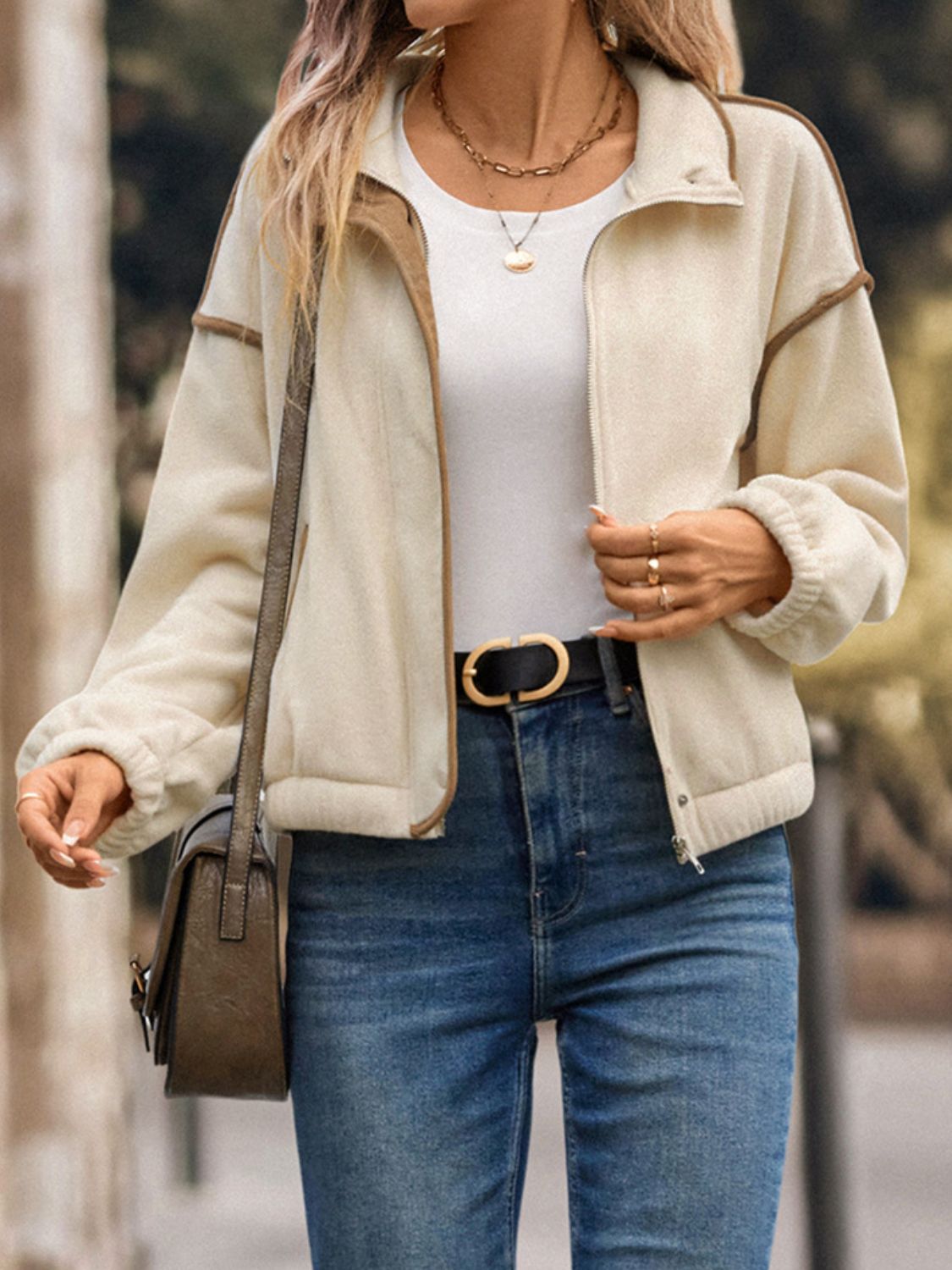 Perfee Zip Up Dropped Shoulder Polar Fleece Jacket - The Daily Makeover