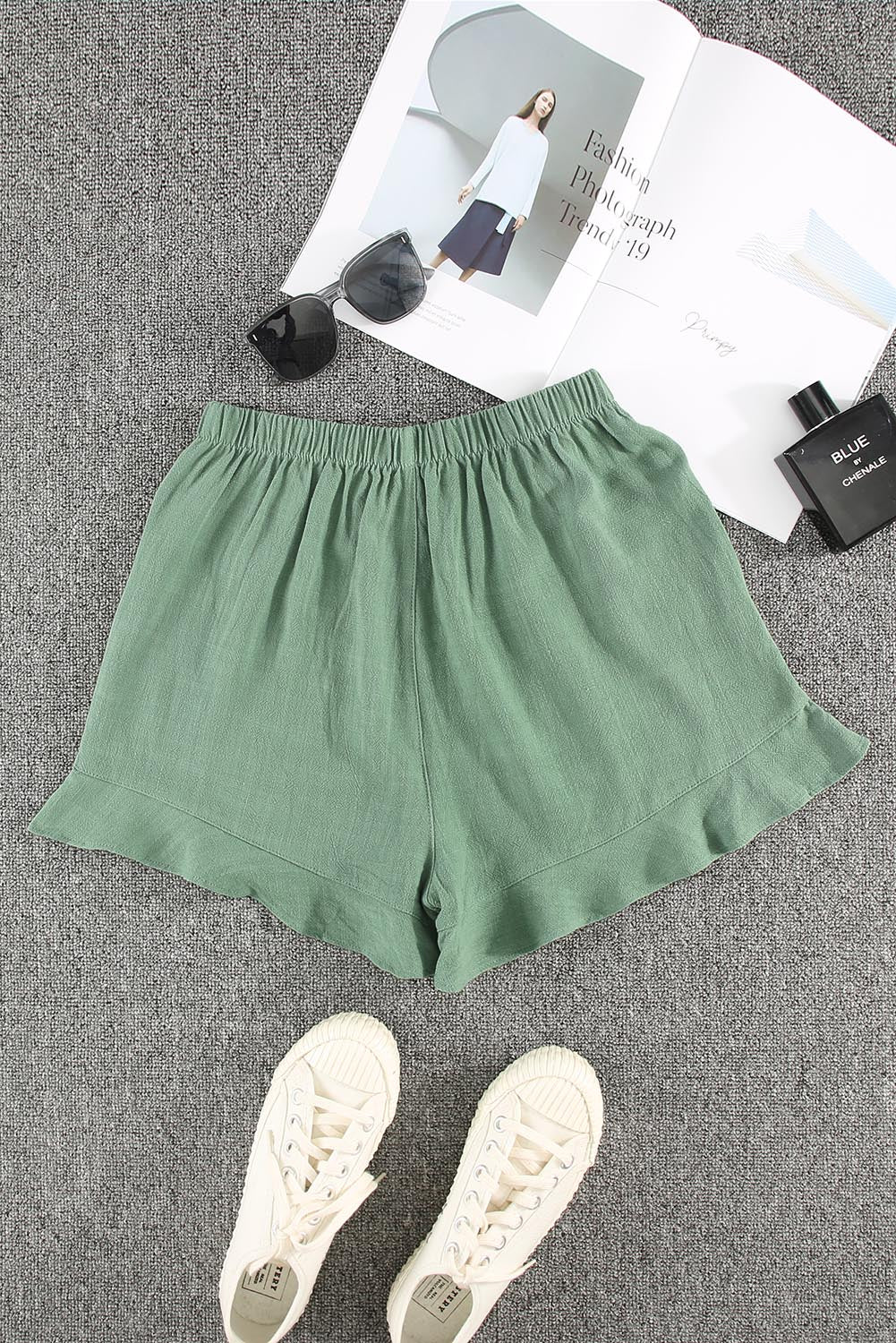 Khaki Casual Pocketed Ruffle High Waist Shorts - The Daily Makeover