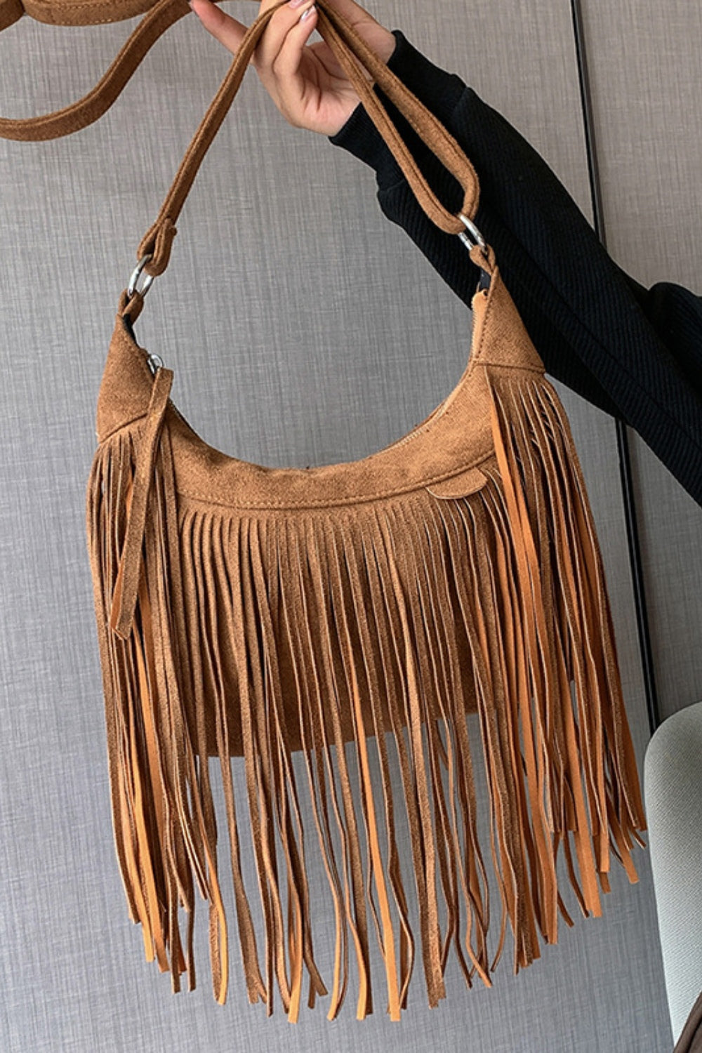 Suede Fringe Adjustable Strap Shoulder Bag - The Daily Makeover