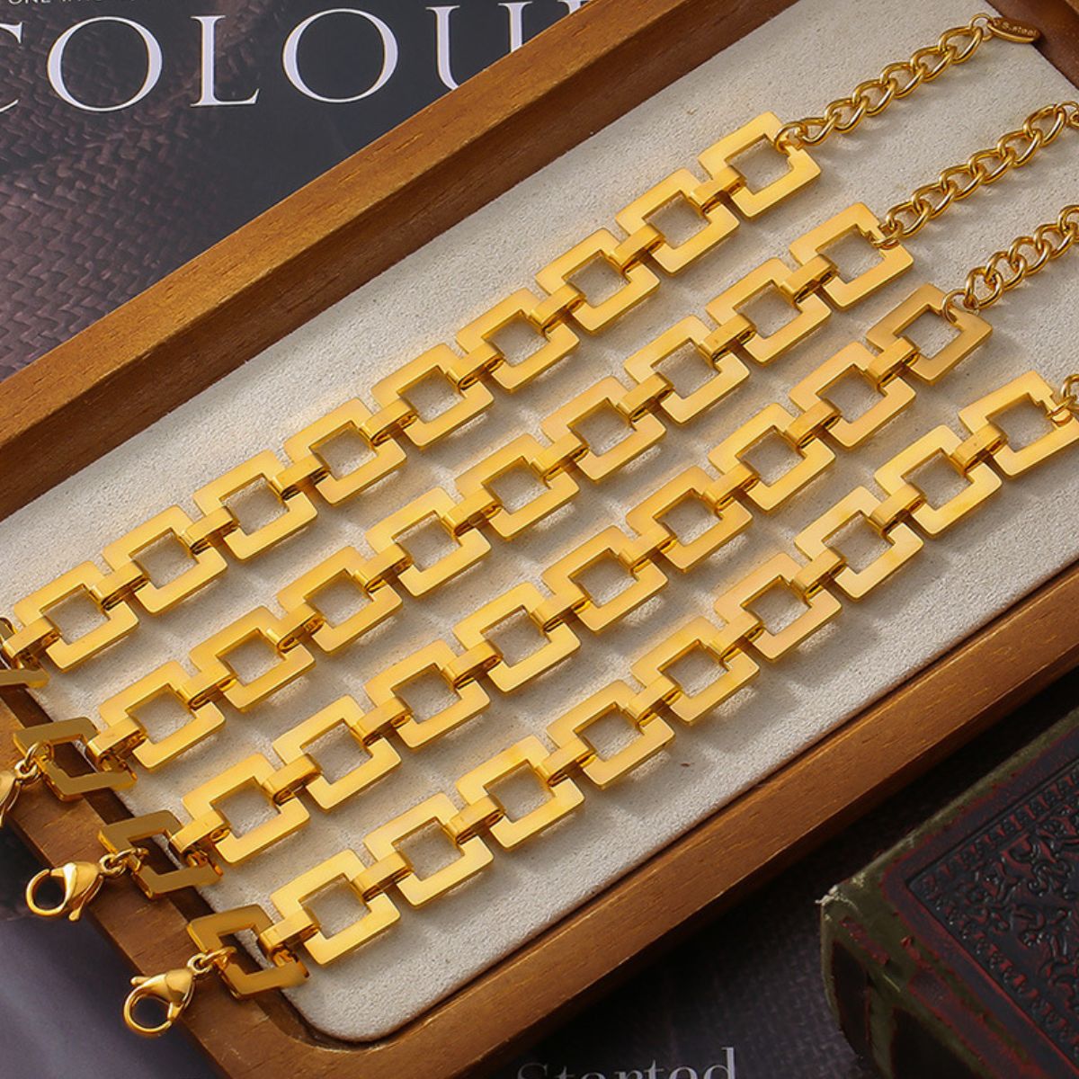 Titanium Steel Hollow Square Chain Bracelet - The Daily Makeover