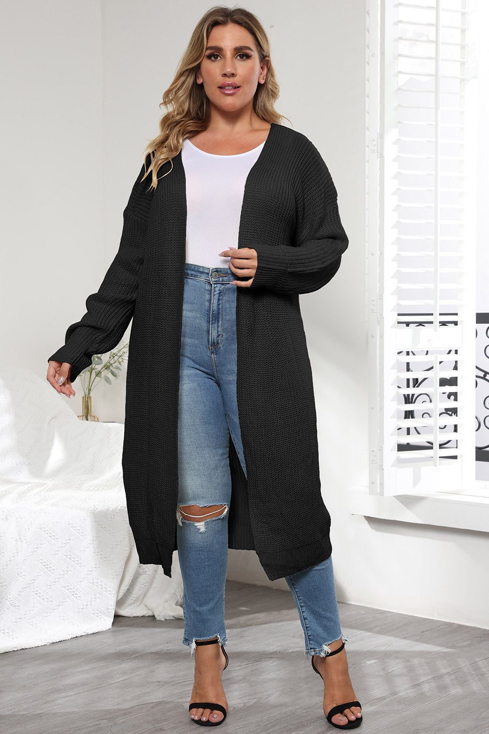 Plus Size Open Front Long Sleeve Cardigan - The Daily Makeover