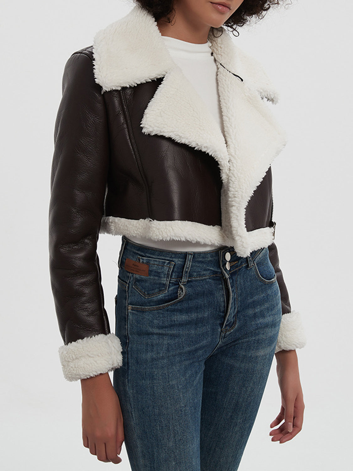 Collared Neck Long Sleeve Plush Cropped Jacket - The Daily Makeover