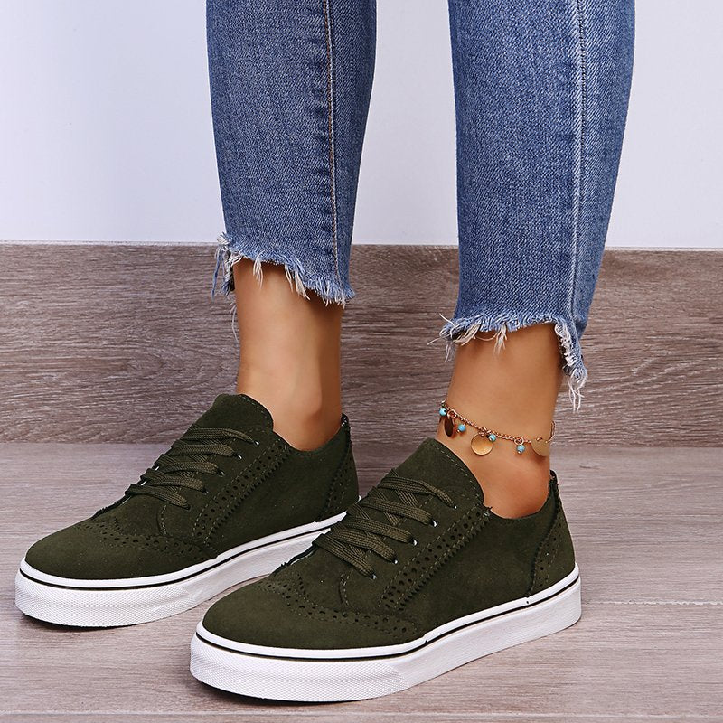 Lace-Up Suedette Flat Sneakers - The Daily Makeover