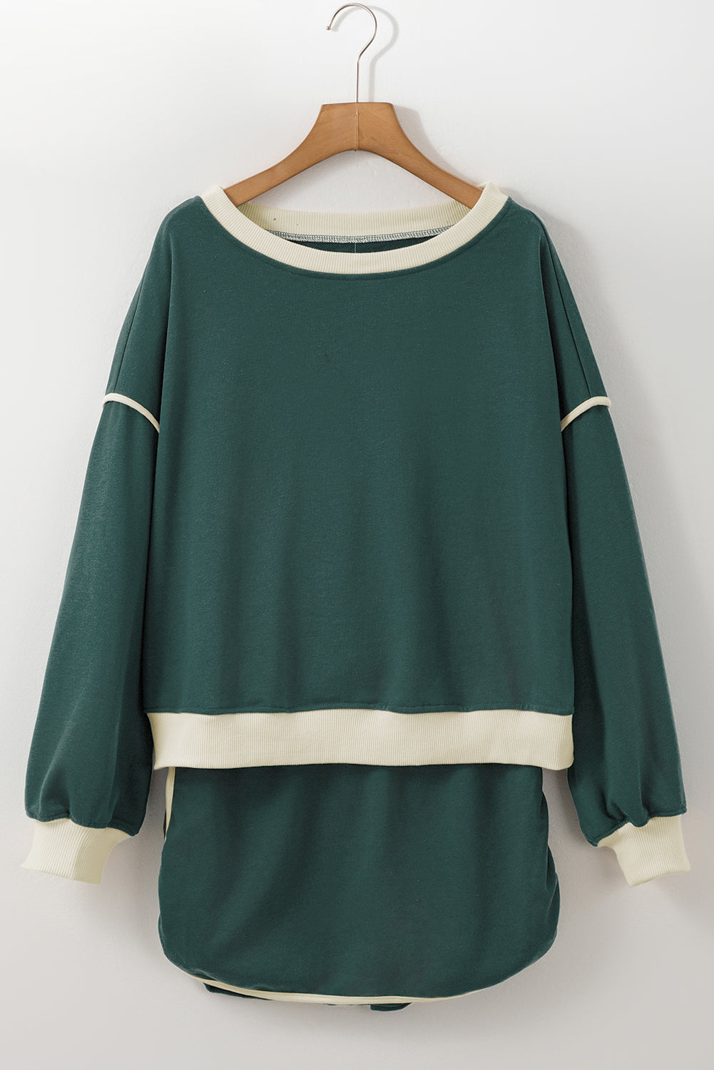 Evergreen Contrast Trim Loose Pullover and Lace-up Waist Skort Set - The Daily Makeover