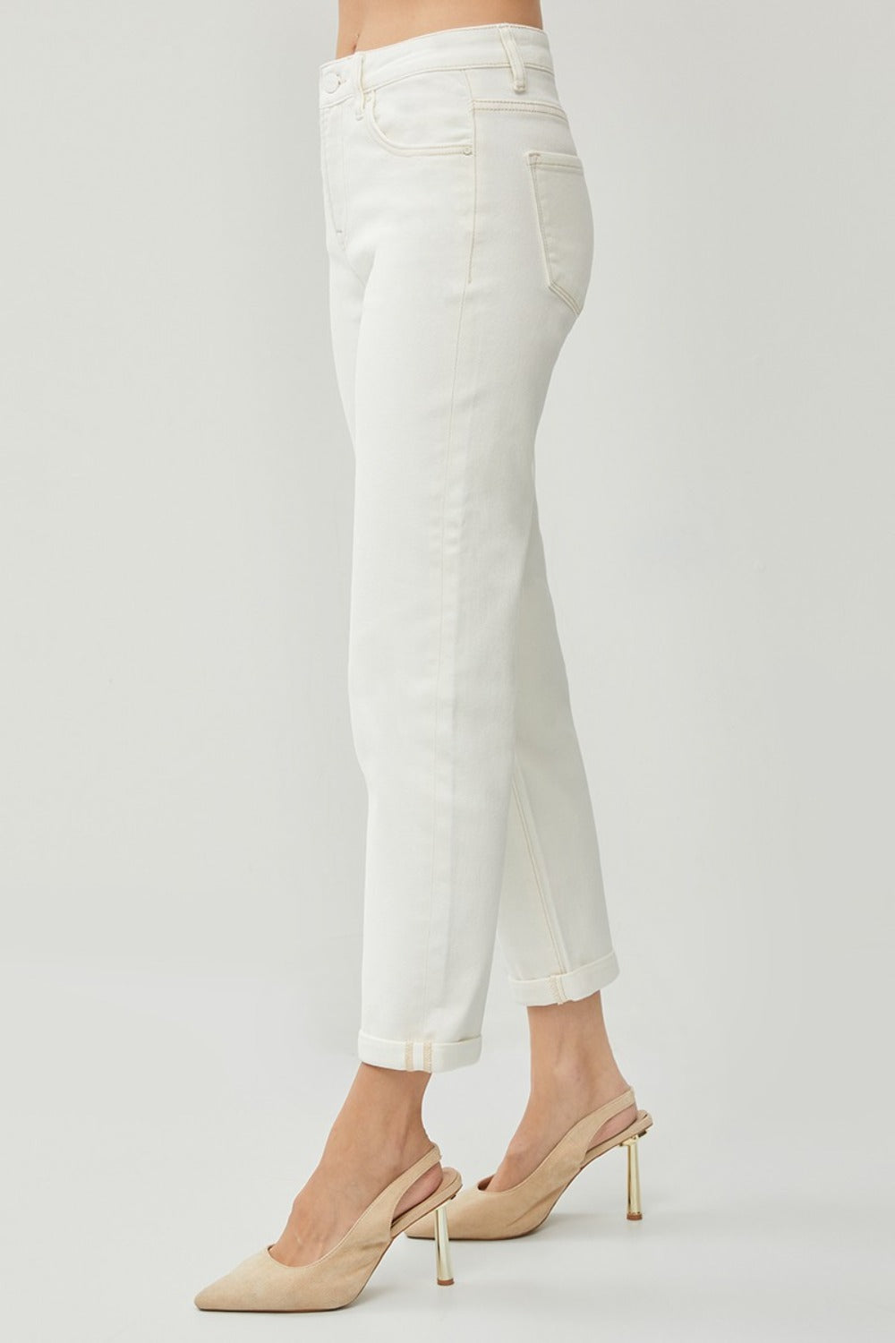 Full Size High Waist Rolled Hem Straight Jeans