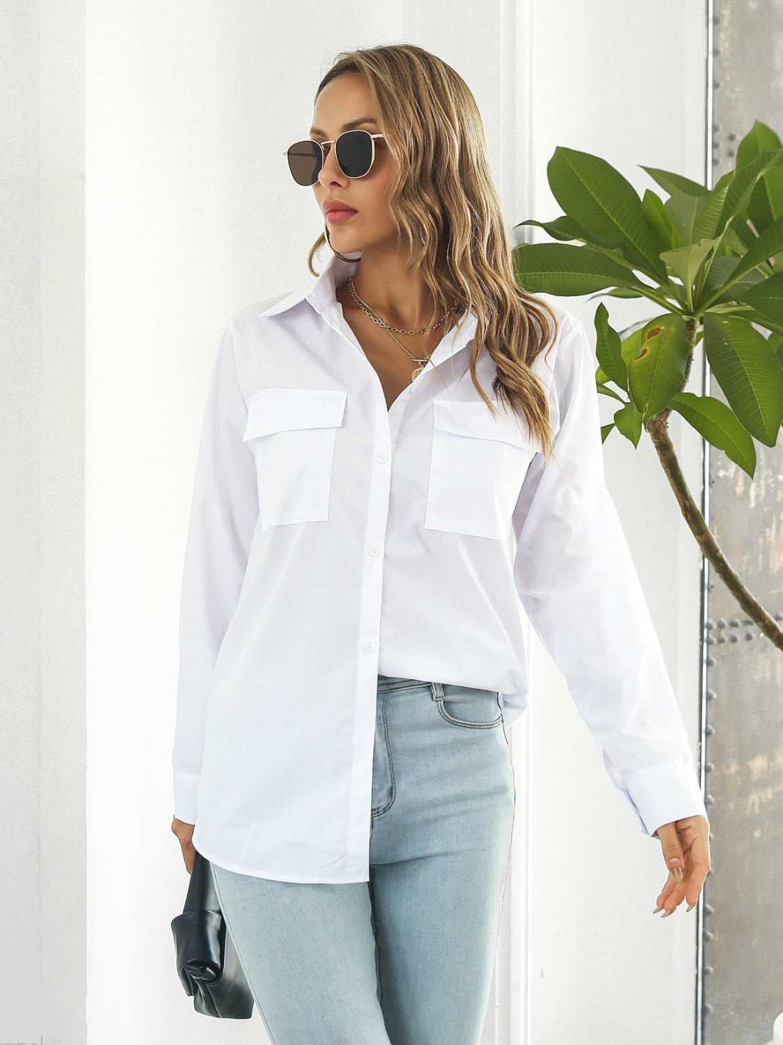 Collared Neck Buttoned Shirt with Pockets - The Daily Makeover