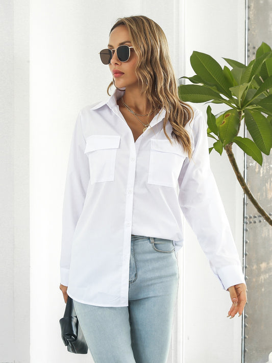 Collared Neck Buttoned Shirt with Pockets - The Daily Makeover