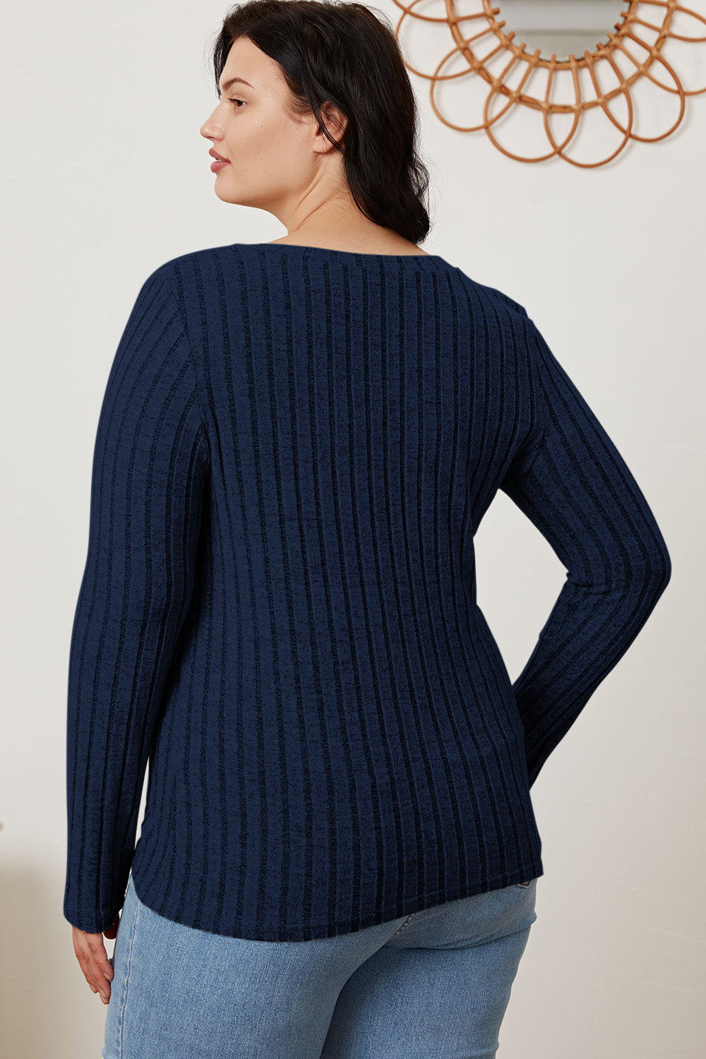 Full Size Ribbed V-Neck Long Sleeve T-Shirt - The Daily Makeover