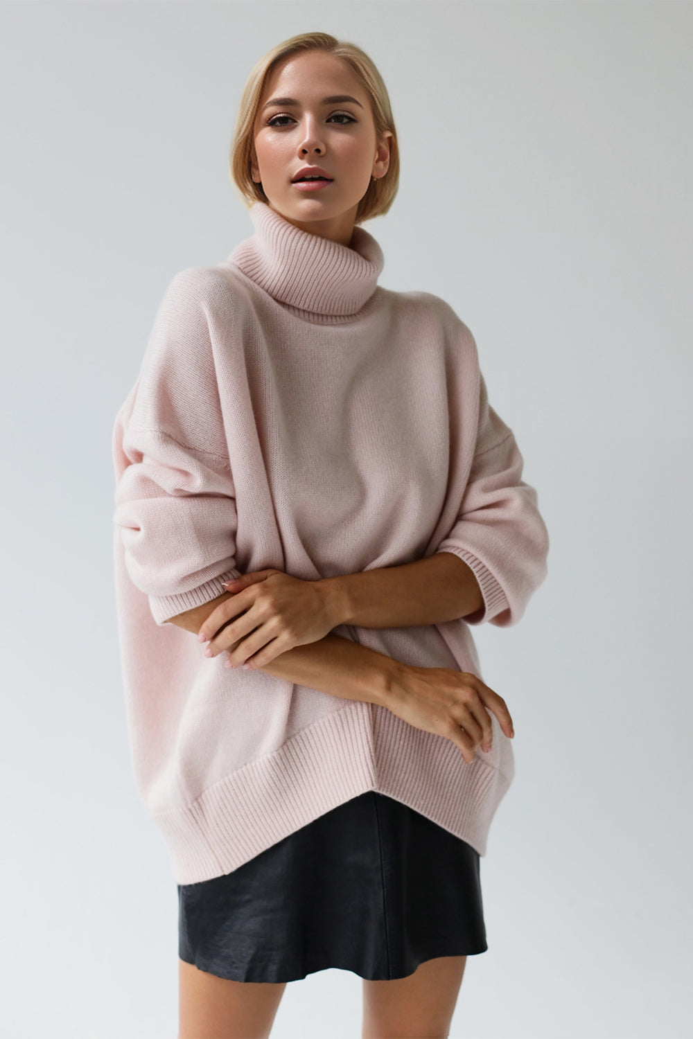 Turtleneck Dropped Shoulder Long Sleeve Sweater - The Daily Makeover