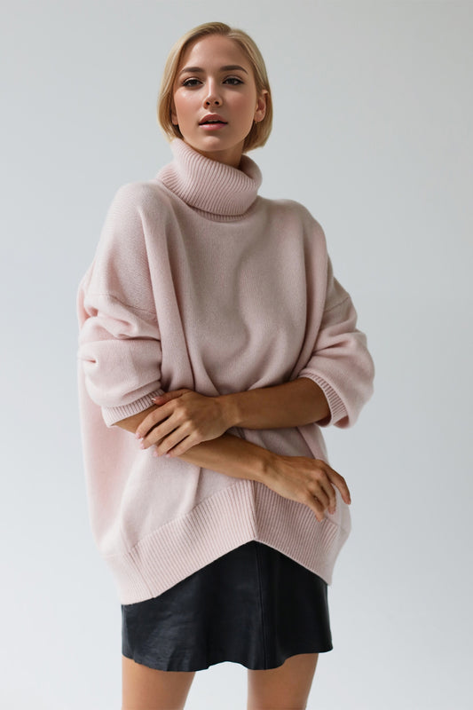 Turtleneck Dropped Shoulder Long Sleeve Sweater - The Daily Makeover