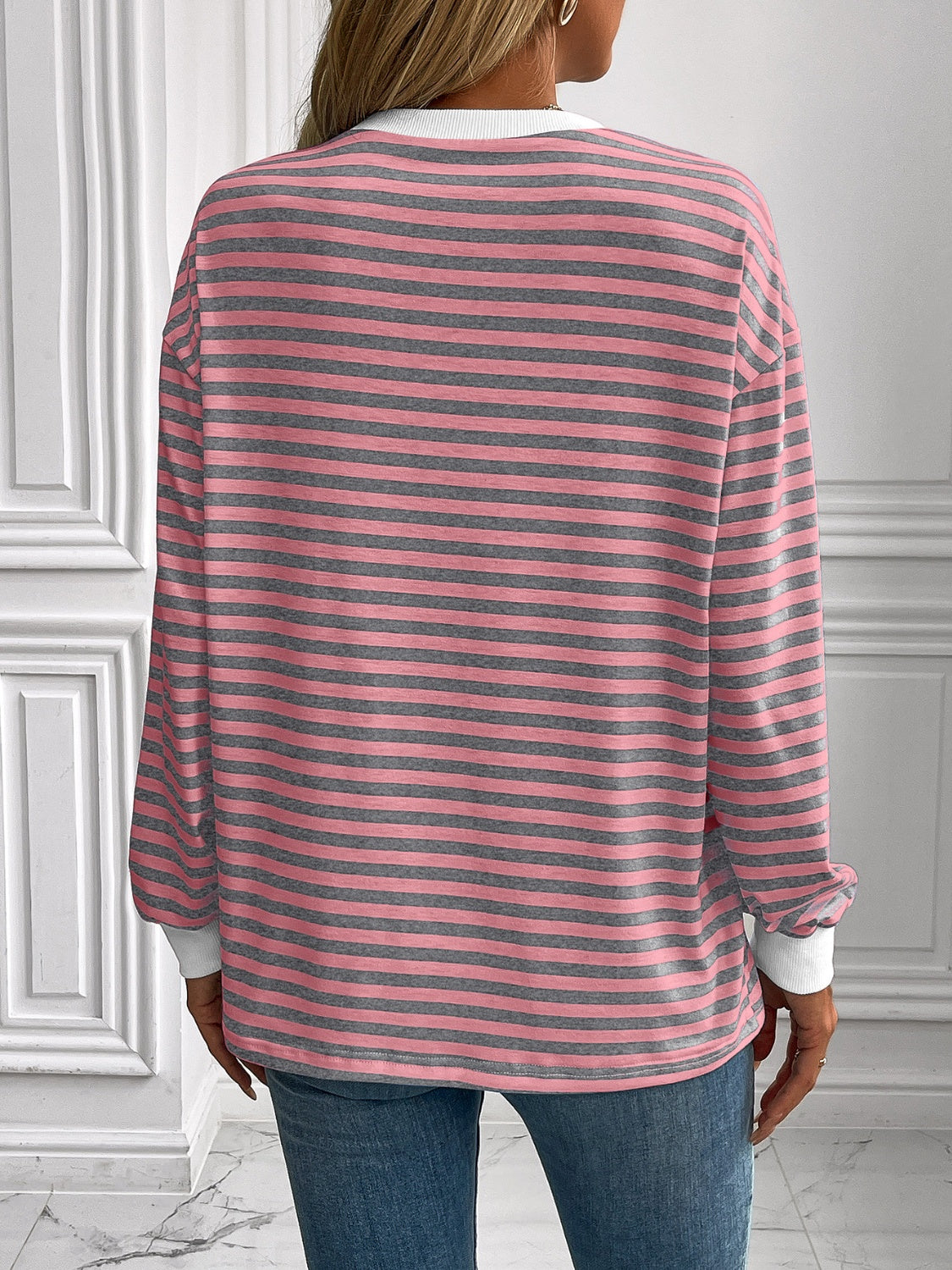 Ivy Lane Striped Round Neck Long Sleeve Sweatshirt - The Daily Makeover