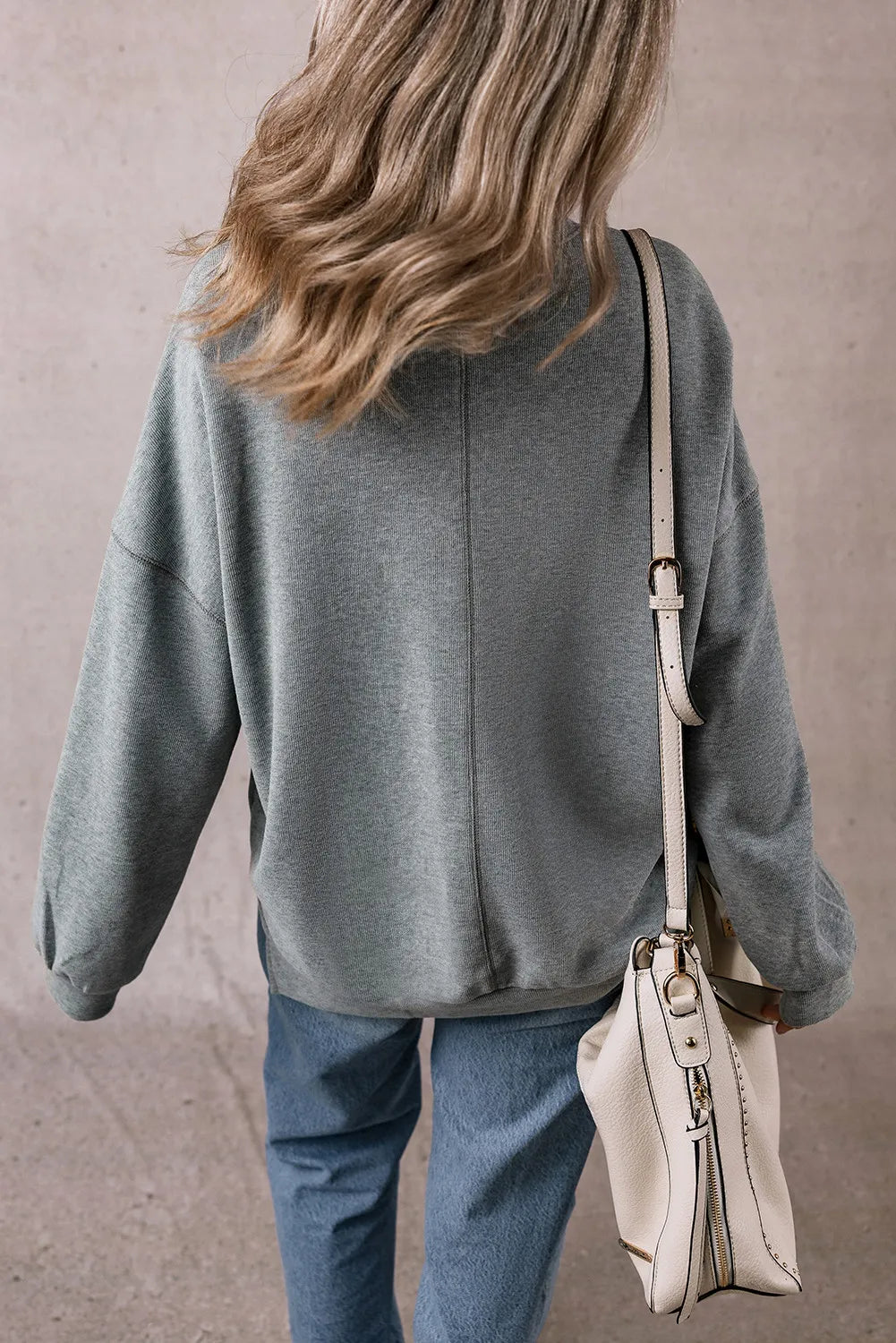 Slit Round Neck Long Sleeve Sweatshirt - The Daily Makeover