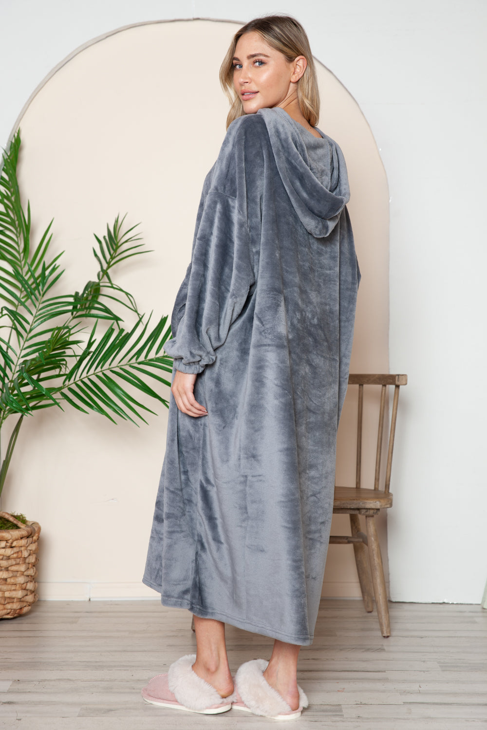 Double Take Full Size Pocketed Hooded Midi Lounge Dress - The Daily Makeover