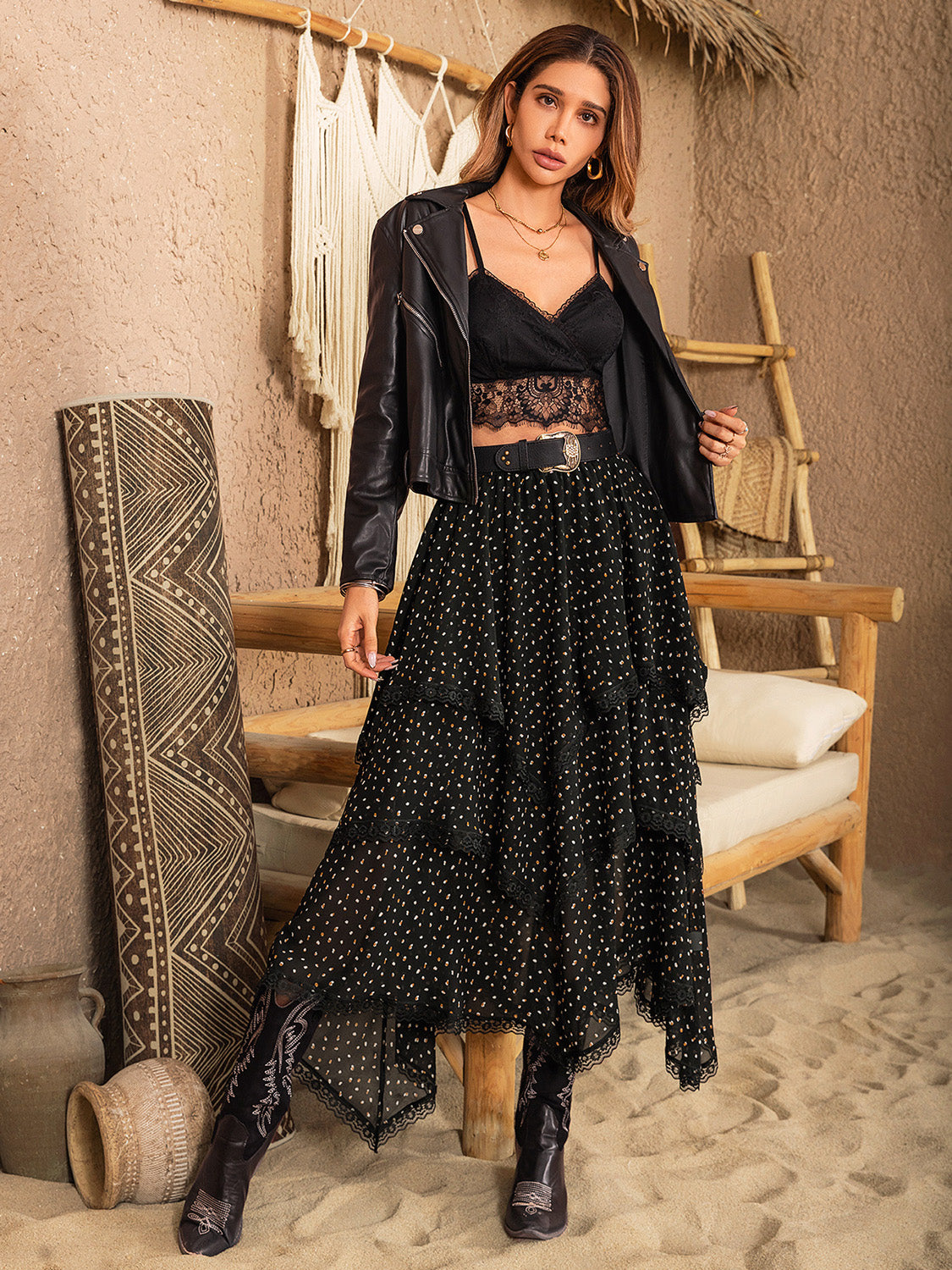 Lace Detail Layered Midi Skirt - The Daily Makeover