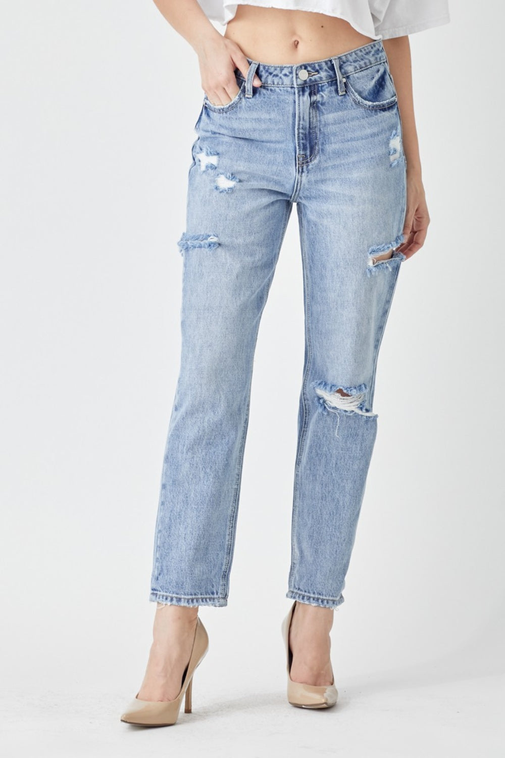 Distressed Slim Cropped Jeans - The Daily Makeover