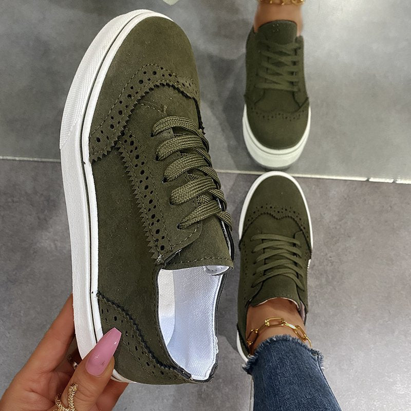 Lace-Up Suedette Flat Sneakers - The Daily Makeover
