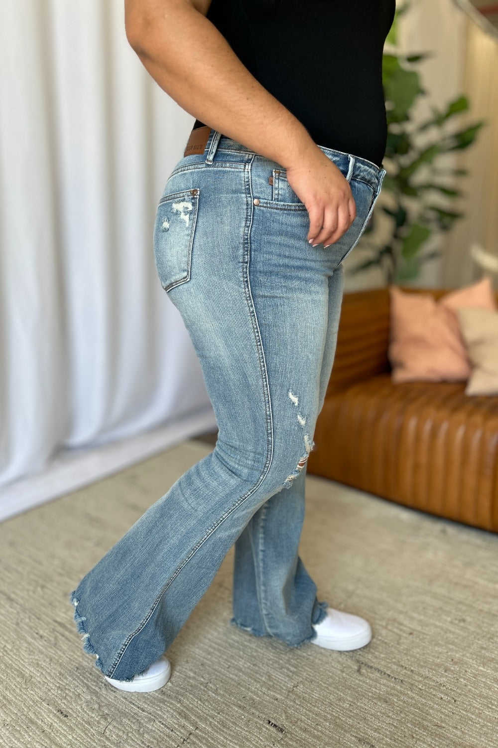 Judy Blue Full Size Medium Rise Tummy Control Destroy Flare - The Daily Makeover