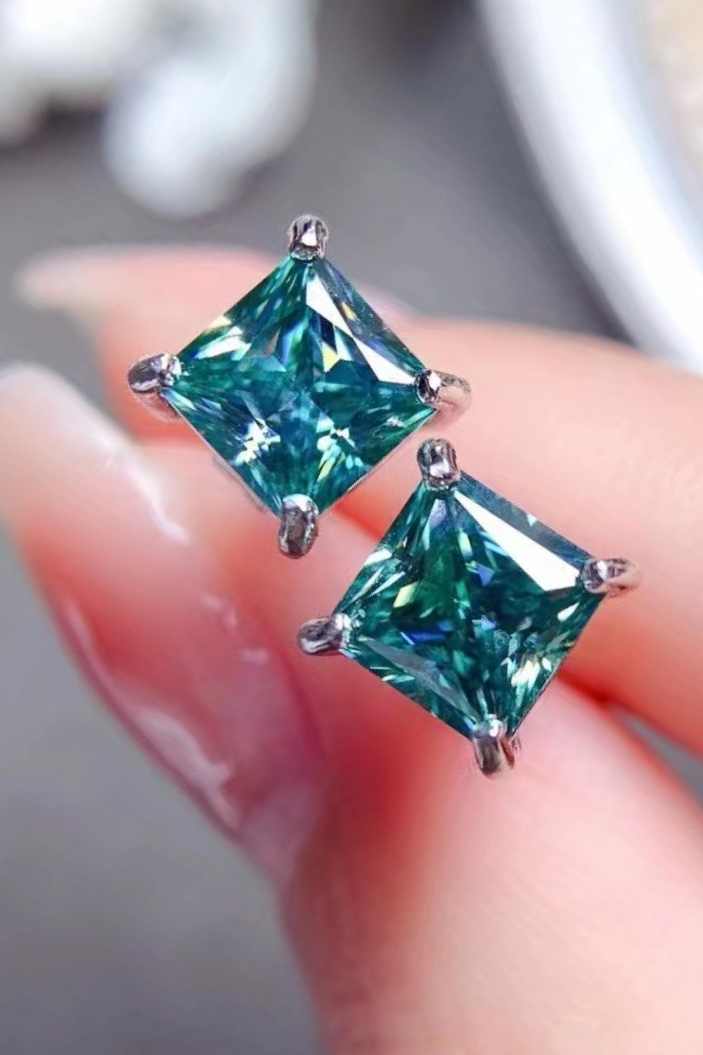 2 Carat Square Moissanite Four-Prong Earrings - The Daily Makeover