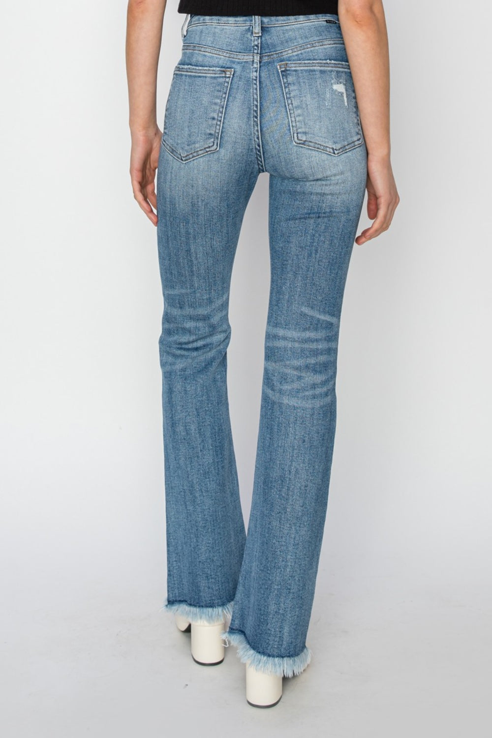 High Rise Frayed Hem Bootcut Jeans - The Daily Makeover