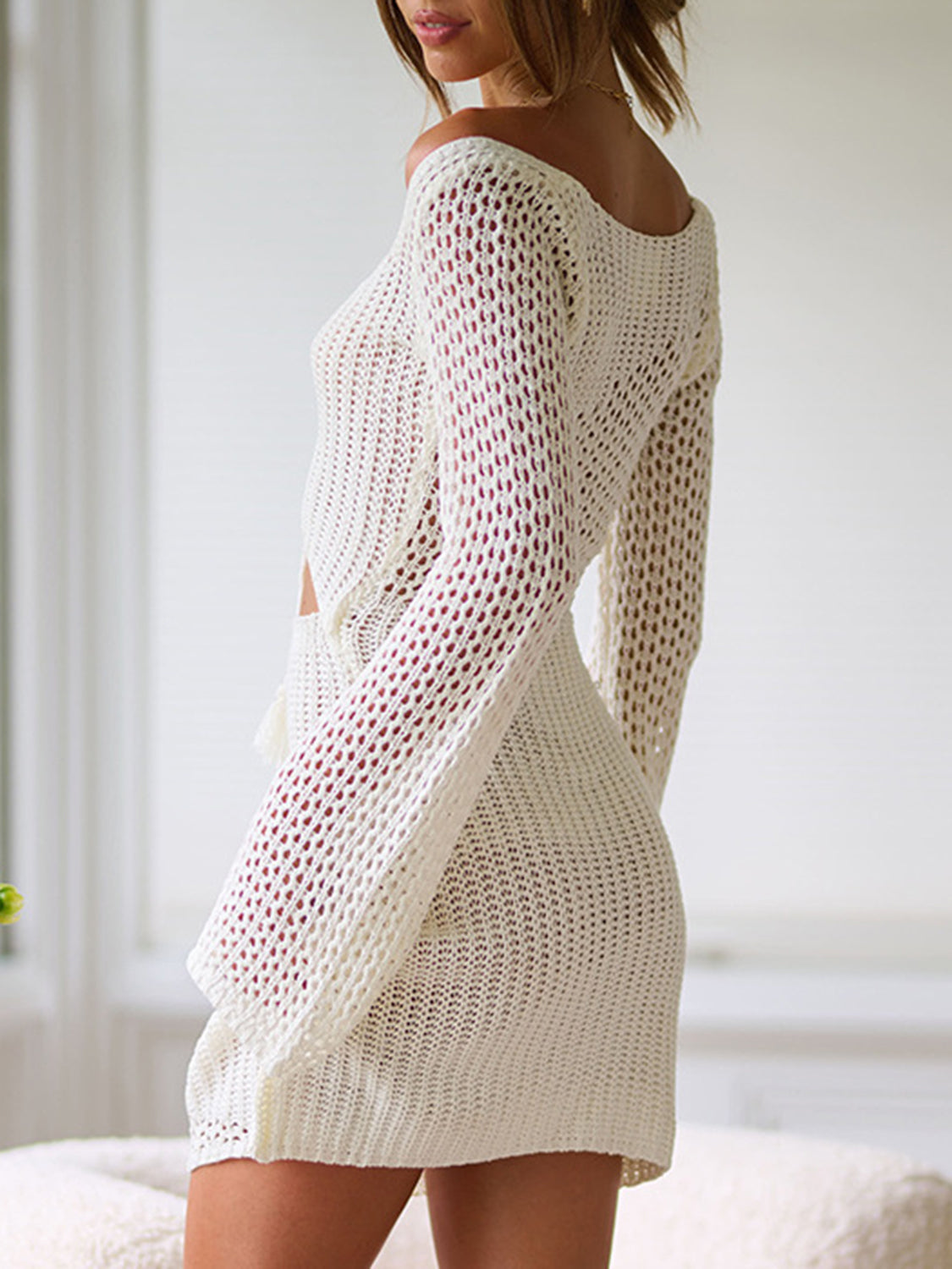 Cutout Lace-Up Long Sleeve Cover Up - The Daily Makeover