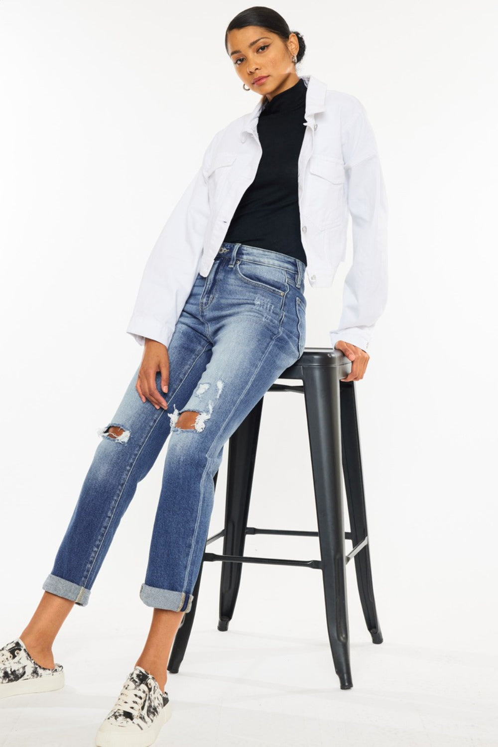 Kancan High Waist Distressed Hem Detail Cropped Straight Jeans - The Daily Makeover