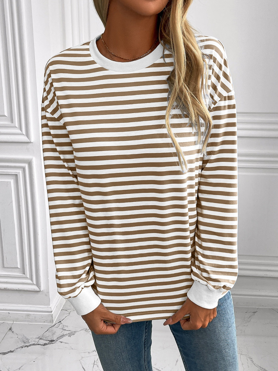 Ivy Lane Striped Round Neck Long Sleeve Sweatshirt - The Daily Makeover