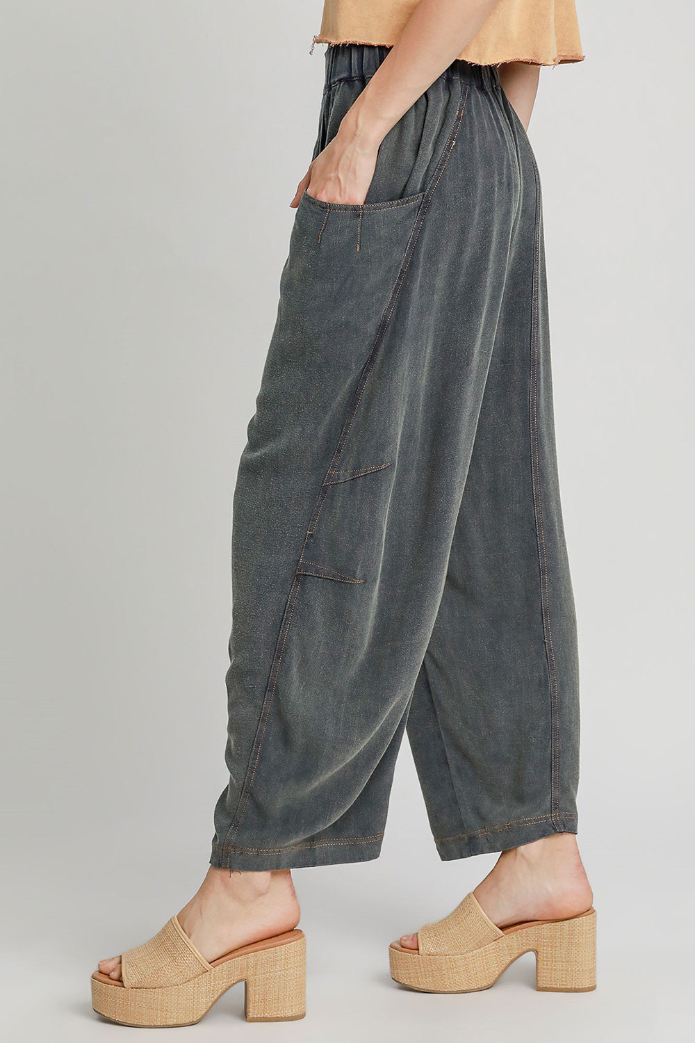 Umgee Elastic Waist Baggy Fit Pants with Pockets - The Daily Makeover
