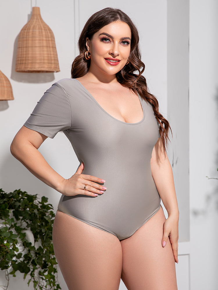 Plus Size Scoop Neck Short Sleeve One-Piece Swimsuit - The Daily Makeover