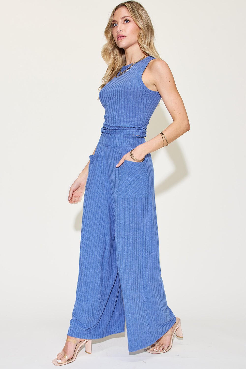 Full Size Ribbed Tank and Wide Leg Pants Set - The Daily Makeover