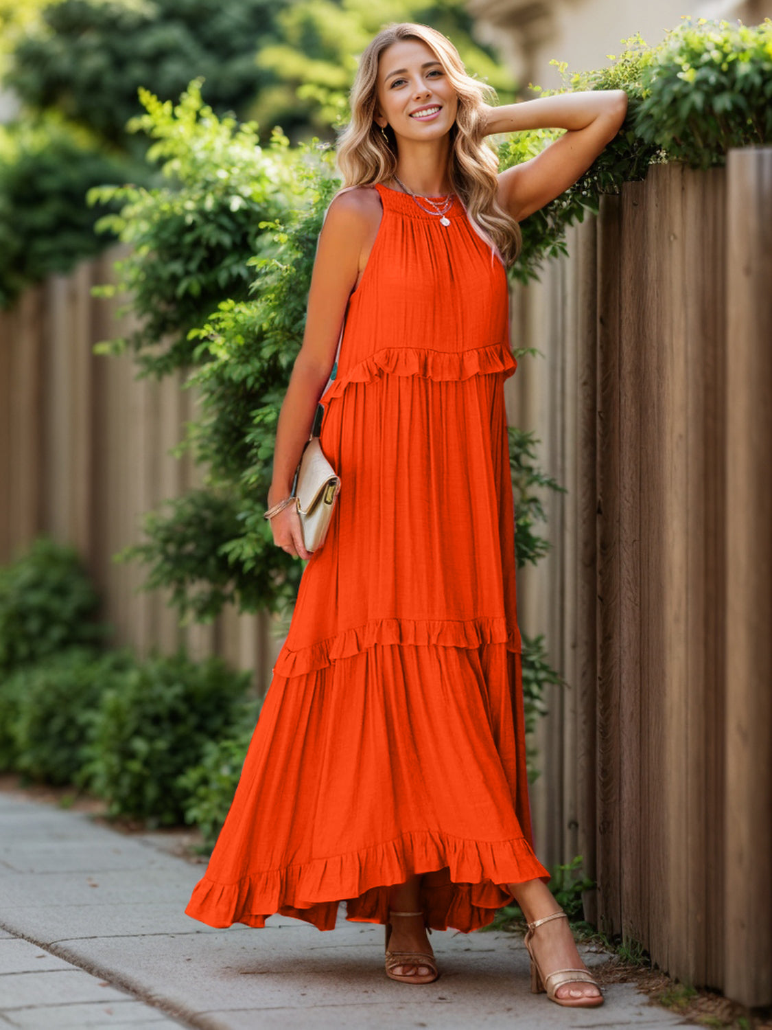 Ruffled Sleeveless Tiered Maxi Dress with Pockets - The Daily Makeover