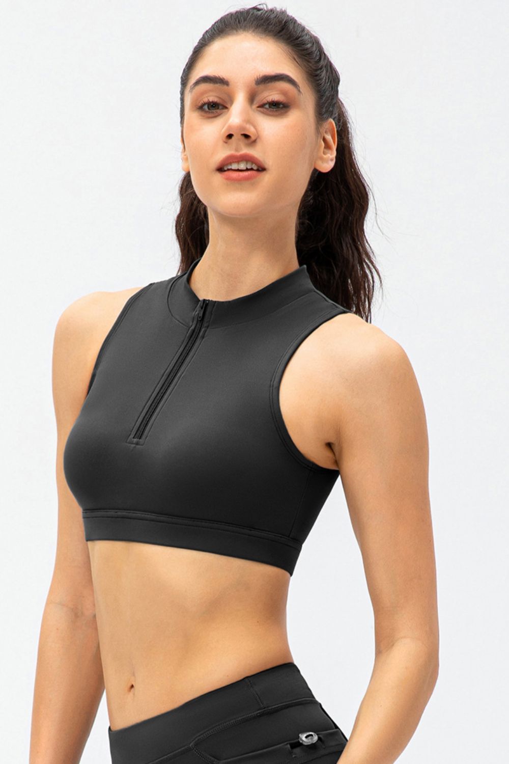 Full Size Cropped Cutout Back Zipper Front Active Tank Top - The Daily Makeover
