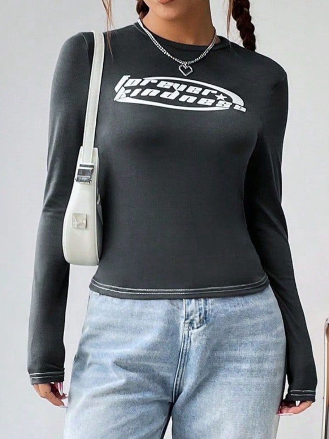 Letter Graphic Round Neck Long Sleeve T-Shirt - The Daily Makeover