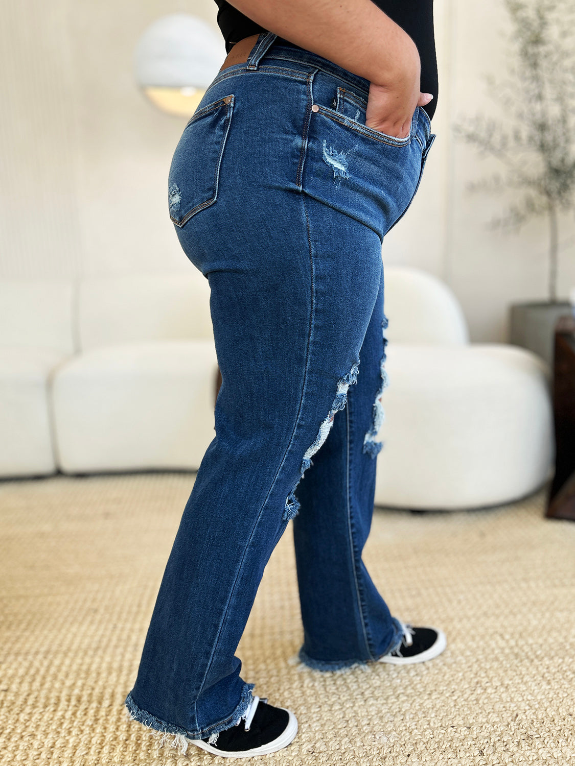 Judy Blue Full Size Mid Rise Distressed Raw Hem Jeans - The Daily Makeover
