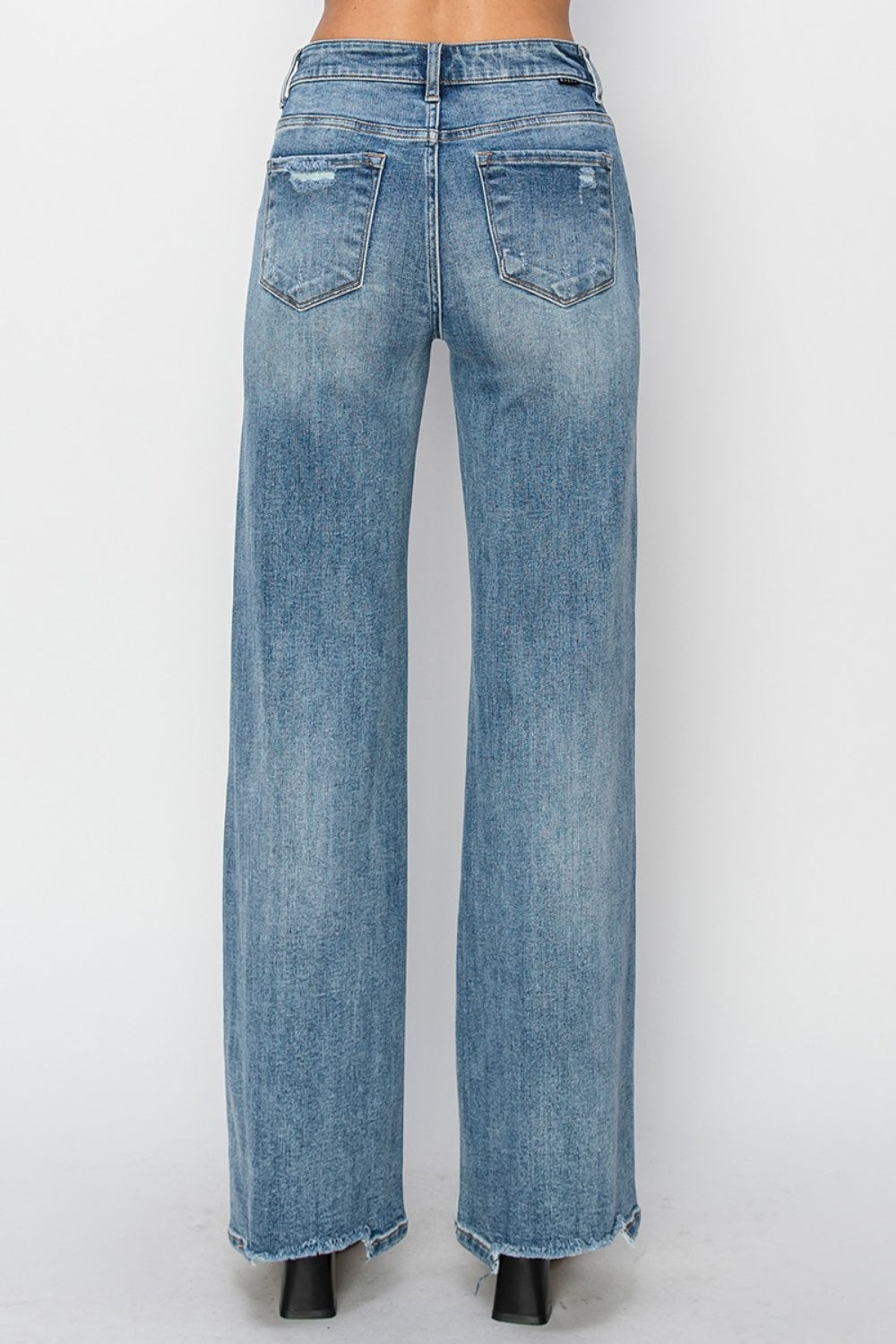 Full Size High Waist Distressed Wide Leg Jeans - The Daily Makeover